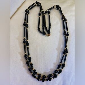Trifari Double Strands Black and Gold Tone Vintage Necklace